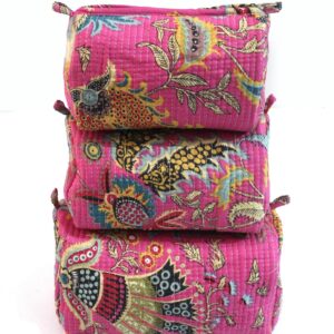 Fuchsia Bloom Cotton Travel/ Makeup Bag/Cosmetic Bag