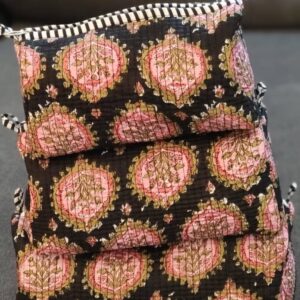 Black Floral Print Cotton Travel/ Makeup Bag/Cosmetic Bag