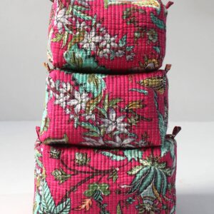 Fuchsia Garden Cotton Quilted Makeup Bag/Cosmetic Bag