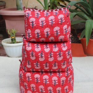 Red Marigold Cotton Quilted Makeup Bag/Cosmetic Bag