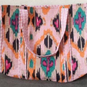 Light Pink Ikat Cotton Quilted Tote Bag