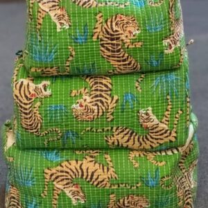Green Jungle Cotton Quilted Makeup Bag/Cosmetic Bag
