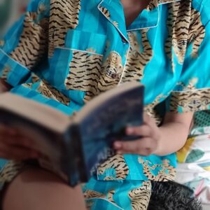 Turquoise Blue Cotton Tiger Print Shorts Pyjama Set