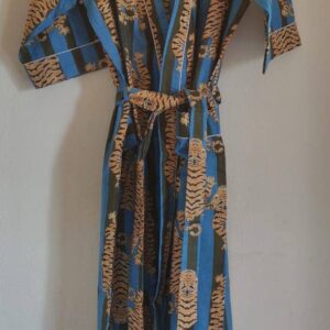 Blue & Green Tiger Cotton Kimono/Robe