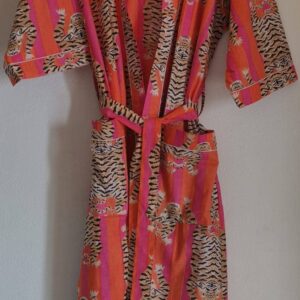 Orange & Pink Tiger Cotton Kimono/Robe