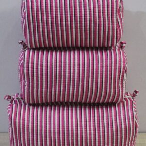 Pink Stripe Cotton Quilted Makeup Bag/Cosmetic Bag