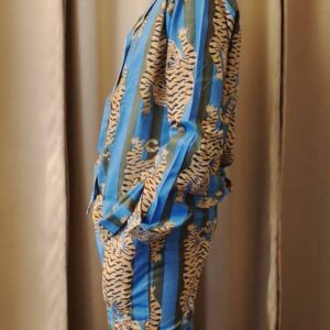 Blue&Green Cotton Tiger Print Long Pyjamas Set