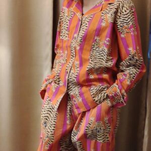 Orange&Pink Tiger Print Long Pyjamas Set