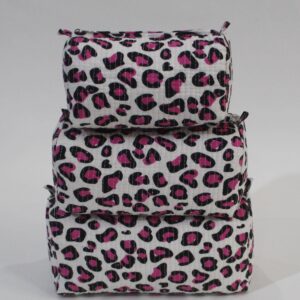 Pink Leopard Cotton Quilted Makeup Bag/Cosmetic Bag