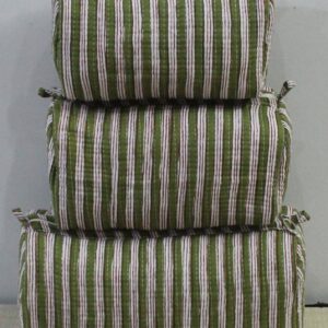 Green Stripe Cotton Quilted Makeup/Cosmetic Bag