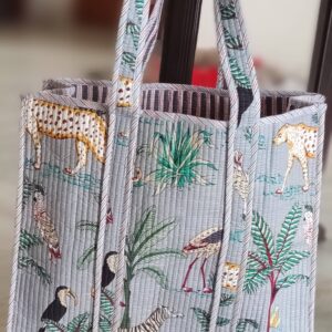 Gray Safari Cotton Quilted Tote Bag