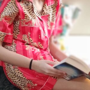 Tomato Red Cotton Tiger Print Shorts Pyjama Set