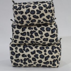 Blue Leopard Print Cotton Travel/ Makeup Bag/Cosmetic Bag