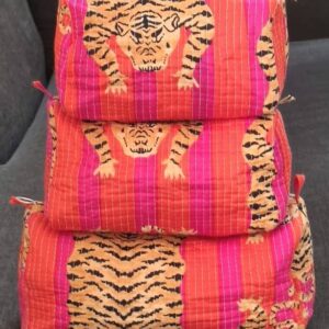 Pink & Orange Cotton Quilted Makeup Bag/Cosmetic Bag