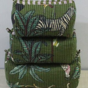 Green Safari Cotton Quilted Makeup/Cosmetic Bag