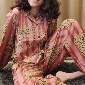 Dust Pink Tiger Print Long Pyjamas Set