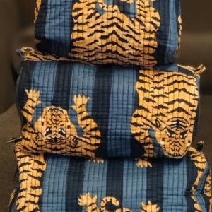 Dark Blue Tiger Cotton Quilted Makeup Bag/Cosmetic Bag
