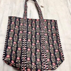 Black Vines Cotton Quilted Tote Bag