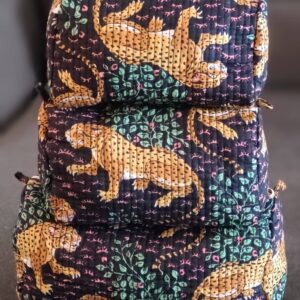 Blue Safari Cotton Quilted Makeup/Cosmetic Bag