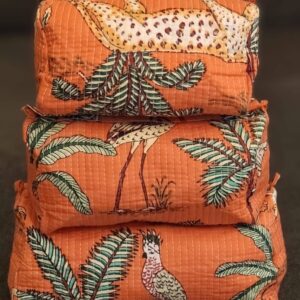 Orange Safari Cotton Quilted Makeup Bag/Cosmetic Bag