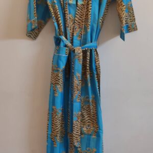Turquoise Blue Tiger Cotton Kimono/Robe