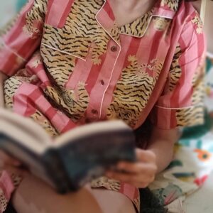 Dust Pink Cotton Tiger Print Shorts Pyjama Set